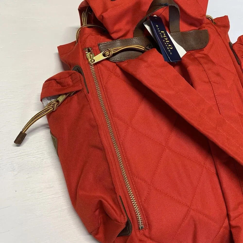 Polo Ralph Lauren Suede Trim Trail Red Backpack Nwt